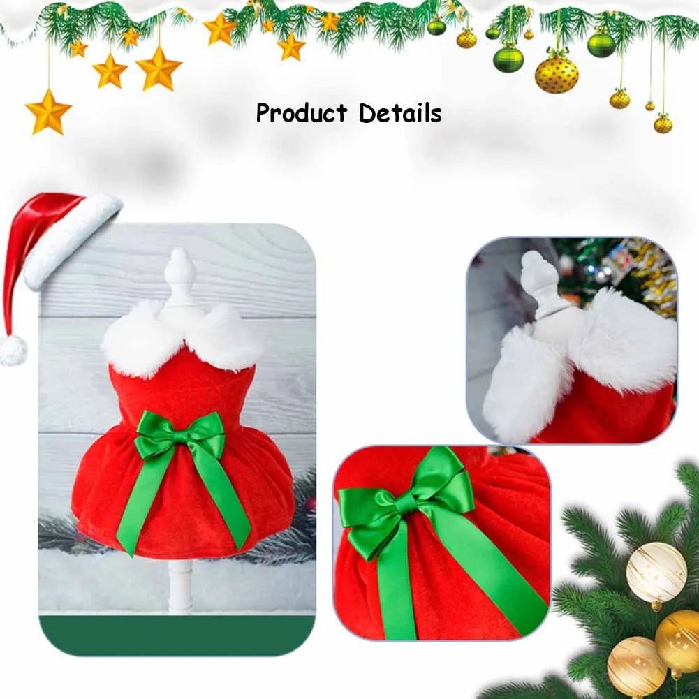 Dog Girls Winter Clothes Comfortable Christmas Dog Dress Soft Small Pet Red Skirt Suit Easy To Clean Christmas Dress Up Supplies