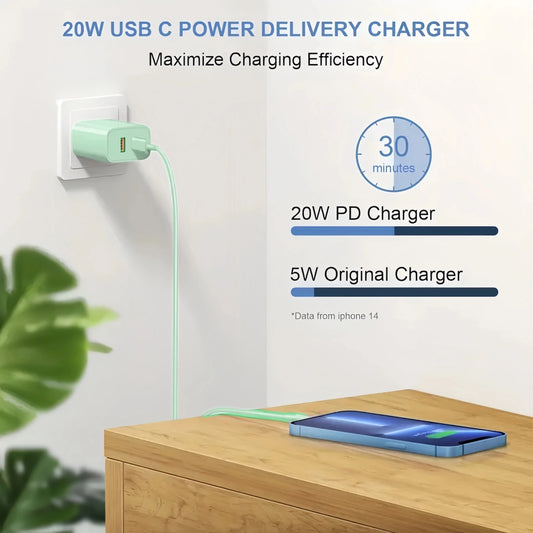 3Packs 20W Dual-Port  Adapter Fast Charging 6FT USB C Cable For IPhone 14/14 Pro Max/13/13 Pro Max/12/12 Pro Max/11/11Pro/XS/Max