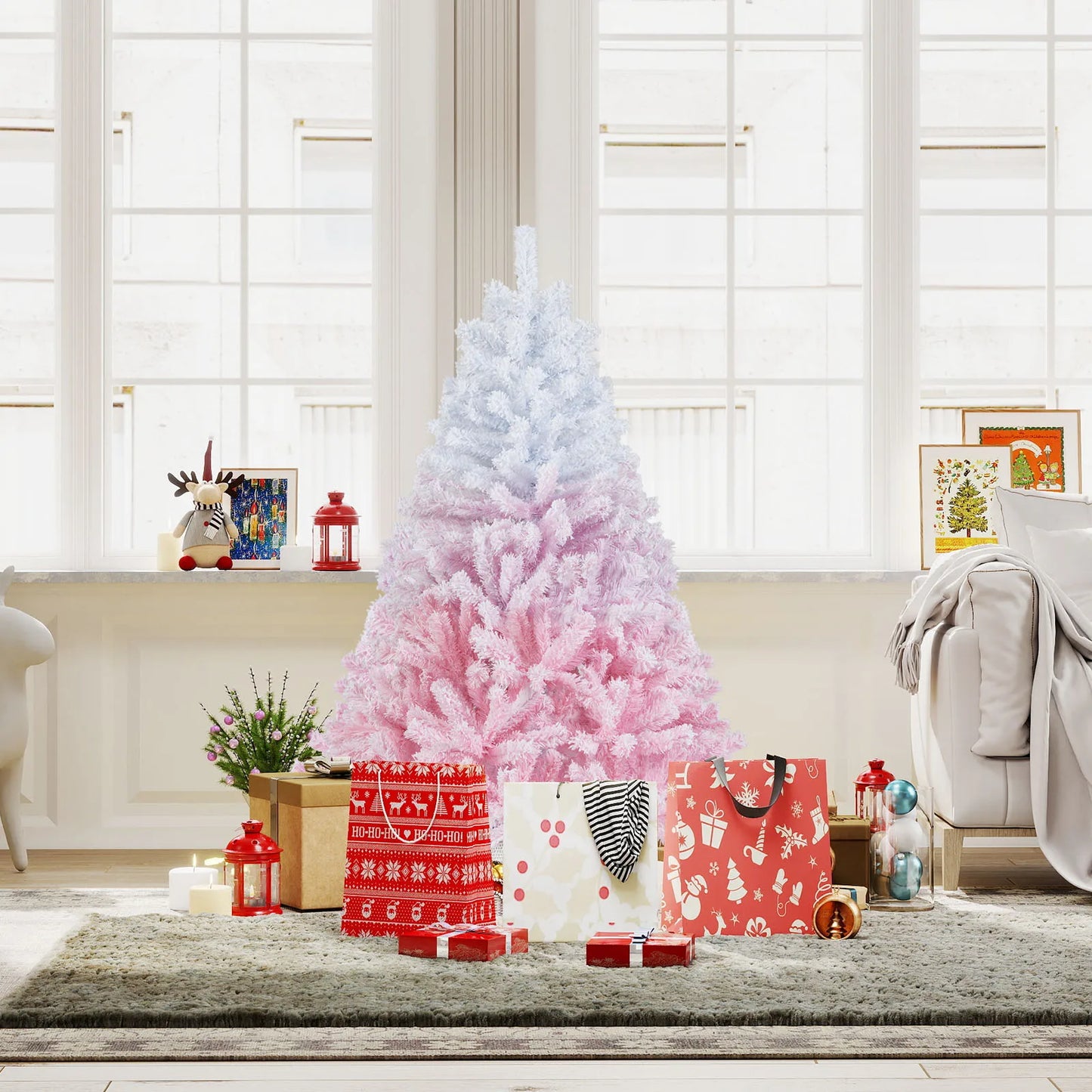 5FT–8FT Pink Flocked Artificial Christmas Tree. Elegant Holiday Décor for Home & Events