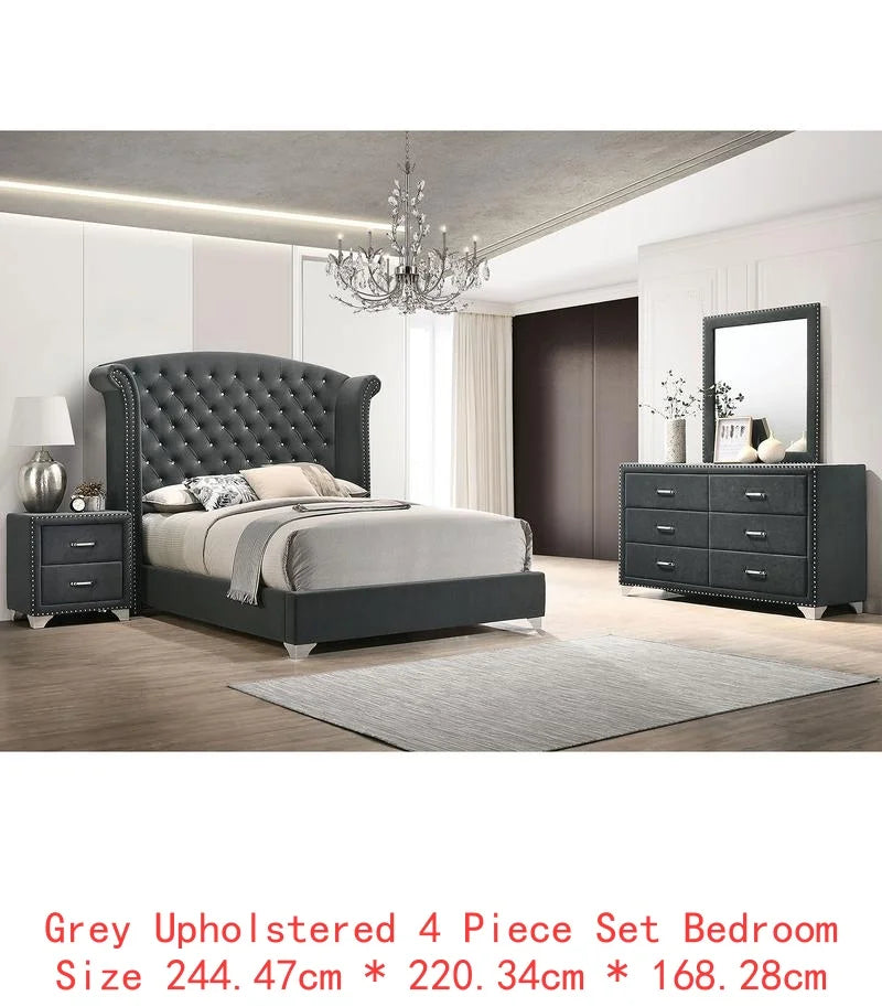 4-Piece Queen Bed Set in Grey Finish with Nightstands and Dresser