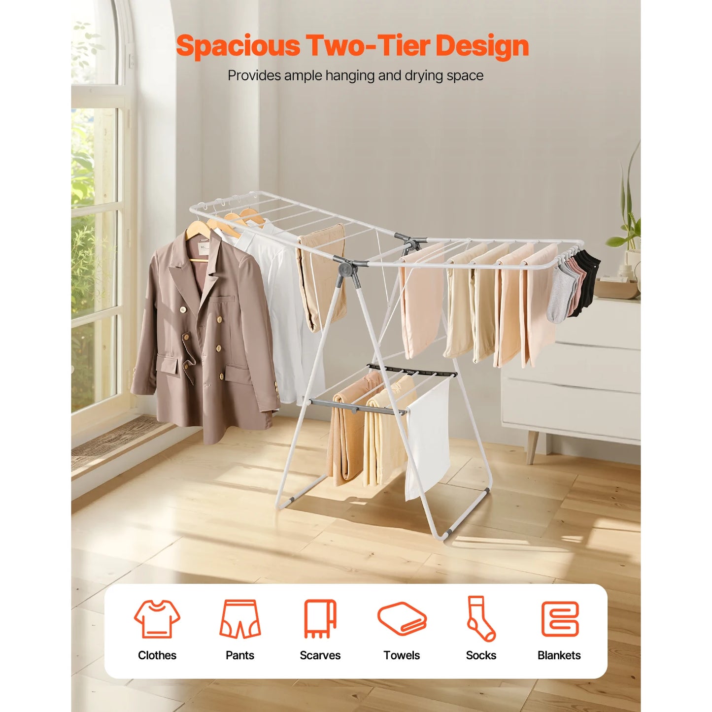 Foldable Clothes Drying Rack. Freestanding Laundry Drying Stand for Indoor & Outdoor Clothes Air Drying
