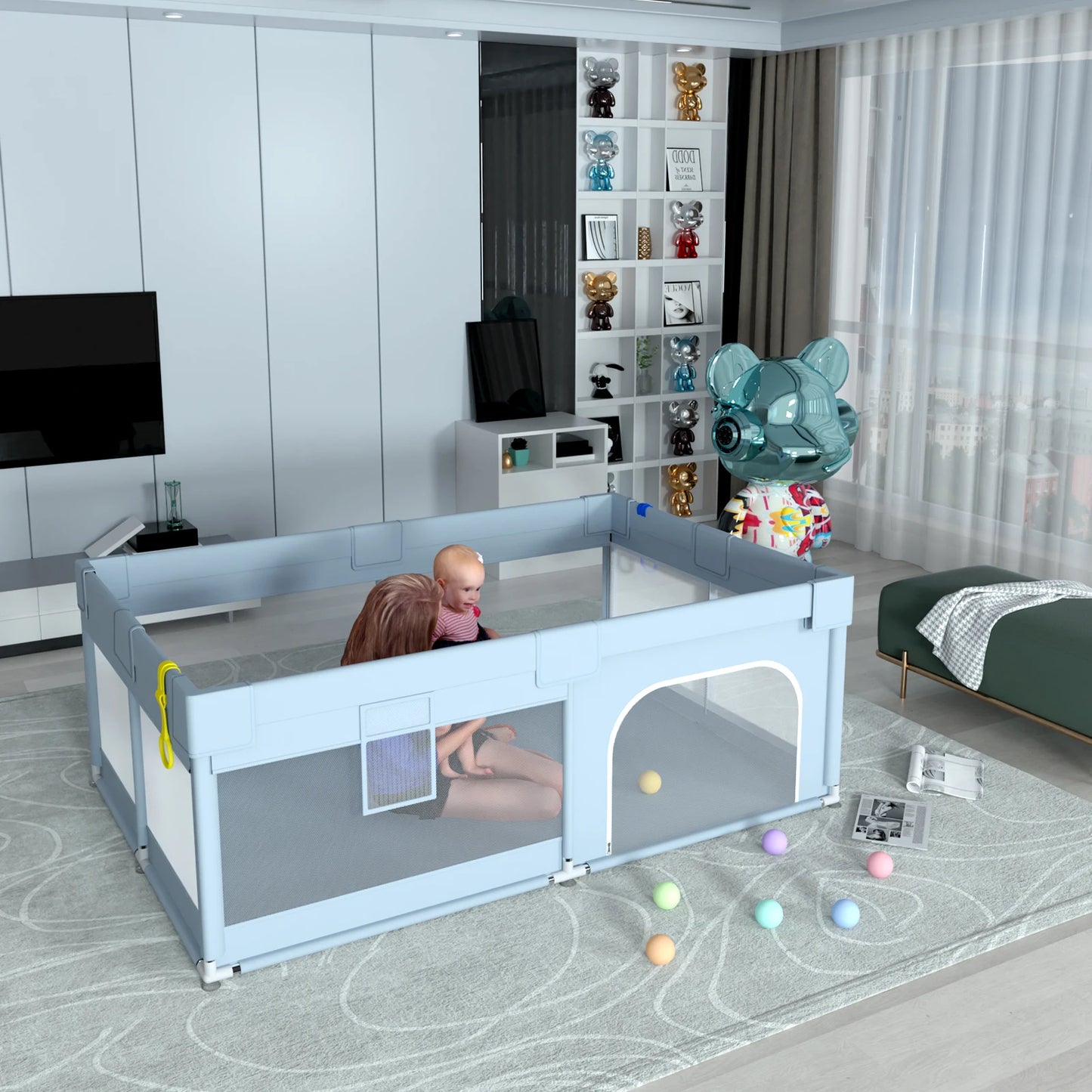 Baby Playpen For Kids Breathable Mesh Indoor Outdoor 70x47