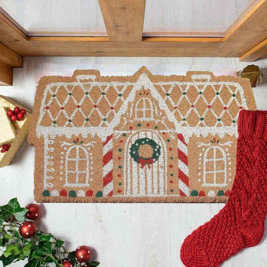 Christmas Gingerbread House Doormat 40x60cm Gingerbread House Welcome Mat Non-Slip Gingerbread House Carpet for Front Door