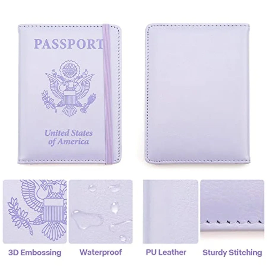 Passport Holder for Travel, Leather Passport Cover Wallet Case RFID Blocking Passport Book Holders for Travel Women Men Family