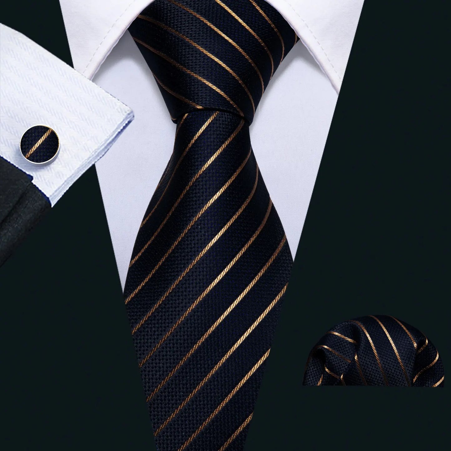 Luxury Men’s Silk Necktie Gift Set with Pocket Square, Cufflinks & Tie Clip
