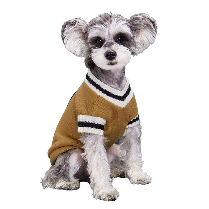 College Style Pet Dog Sweater. Warm Winter Outfit for Small & Medium Dogs