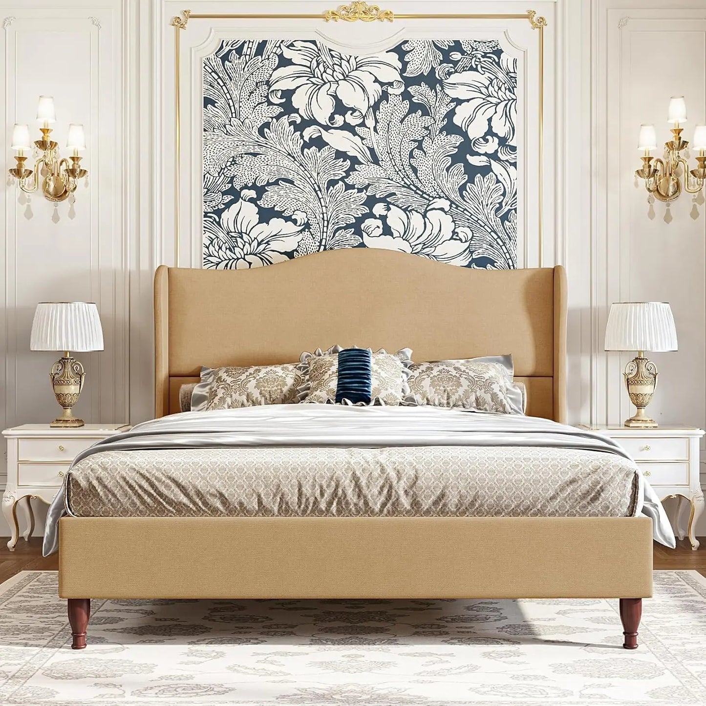 Upholstered Platform Bed with Tall Padded Headboard