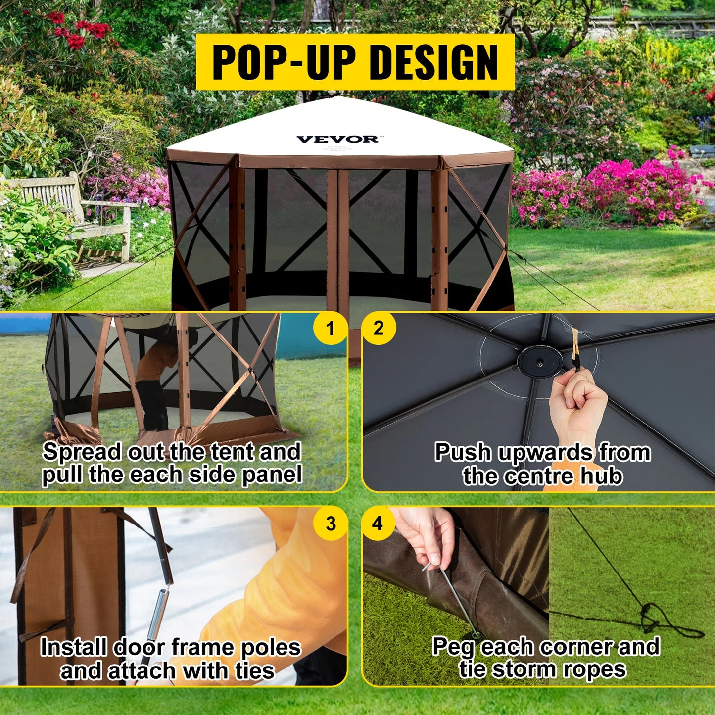 6-Sided Pop-Up Camping Gazebo Canopy Shelter – Spacious Outdoor Screen House for Camping, Picnics & Backyard Gatherings