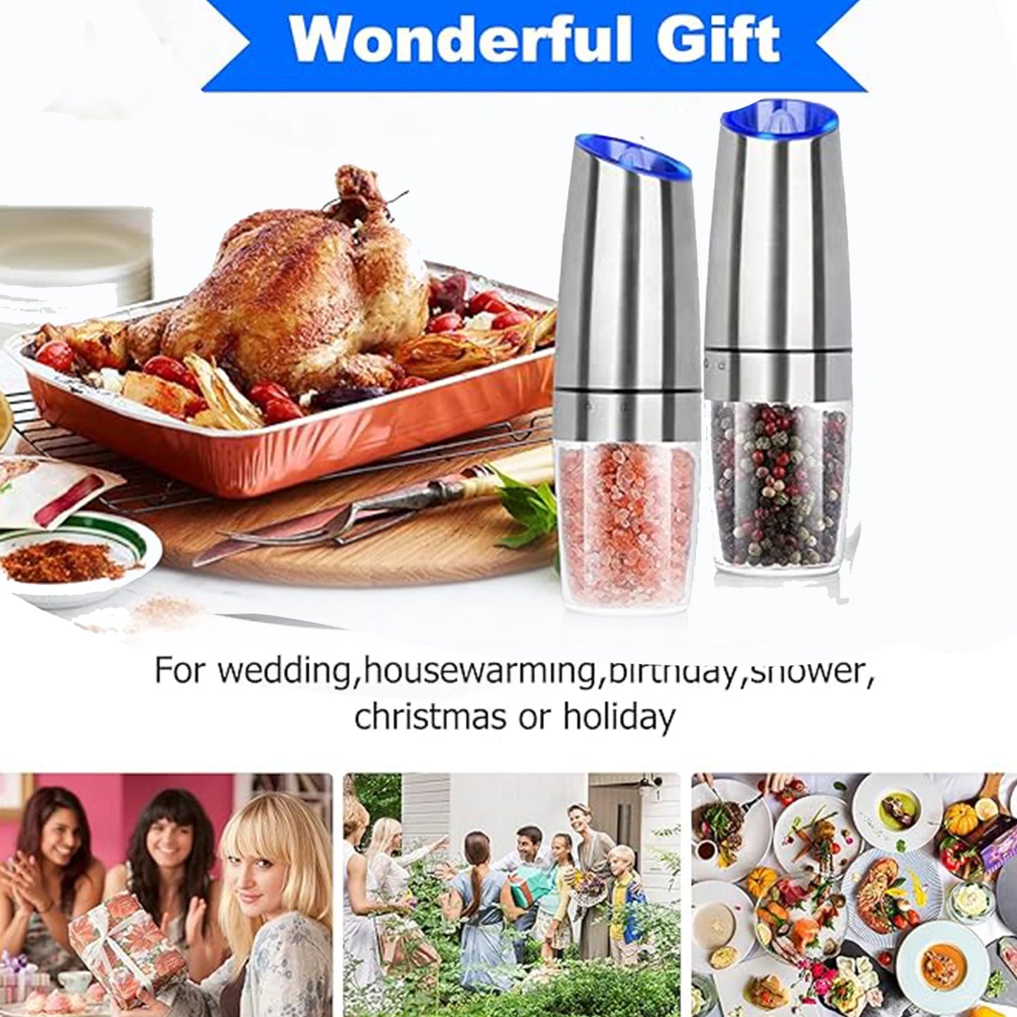 Automatic Gravity Electric Salt & Pepper Grinder Set