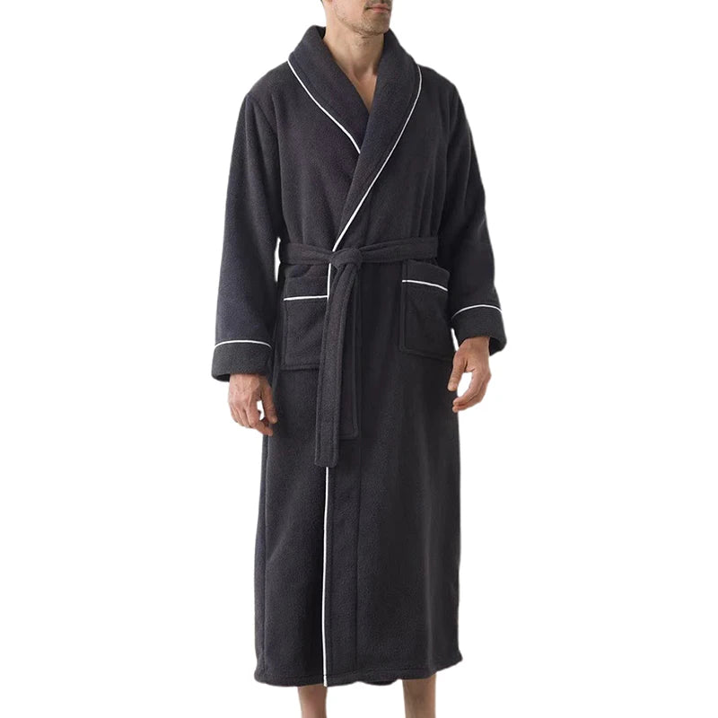 Luxurious Men s Plush Shawl Collar Bathrobe with Cozy Long Sleeves and Belt - Stay Warm and Stylish in this Soft Spa Robe