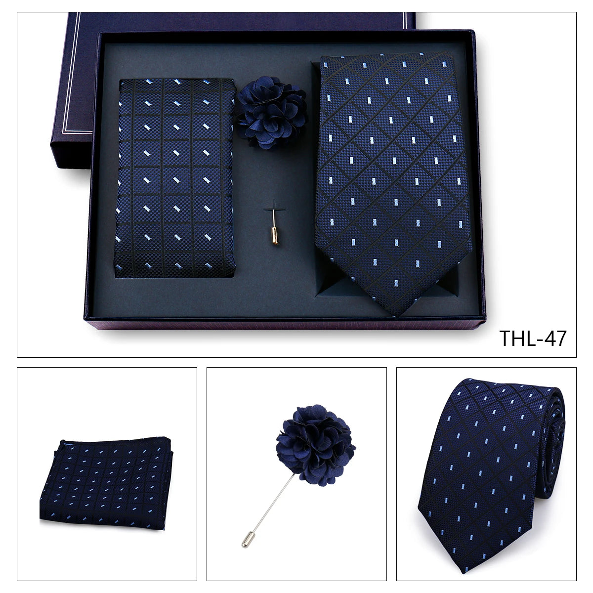 Luxury Men’s Paisley Necktie Gift Set. Silk Tie, Pocket Square, Cufflinks & Gift Box for Weddings & Business