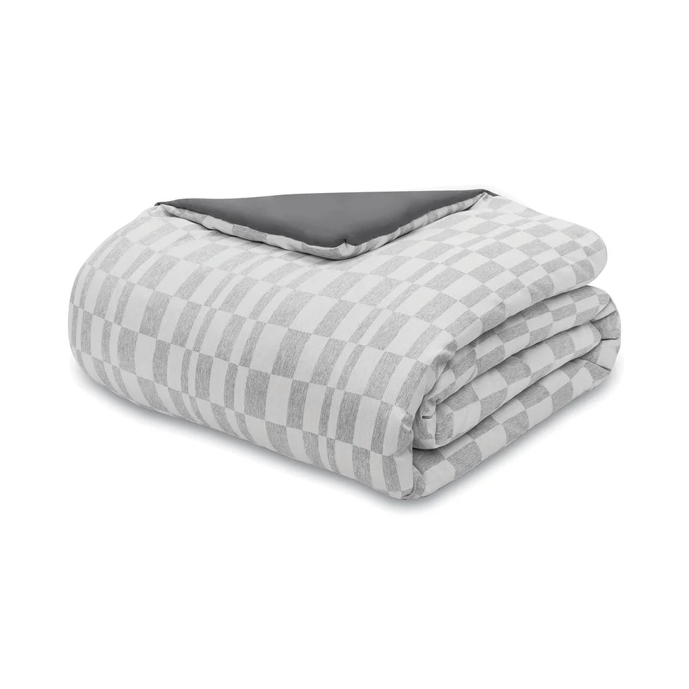 5 Piece Soft Grey Checkered Comforter Set Full Queen