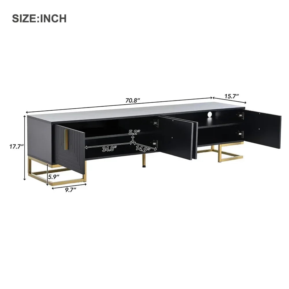TV Stand for 80 inch TV with Golden Legs and Handles, with Cabinets and Adjustable Shelves,Modern Wood TV Cabinet