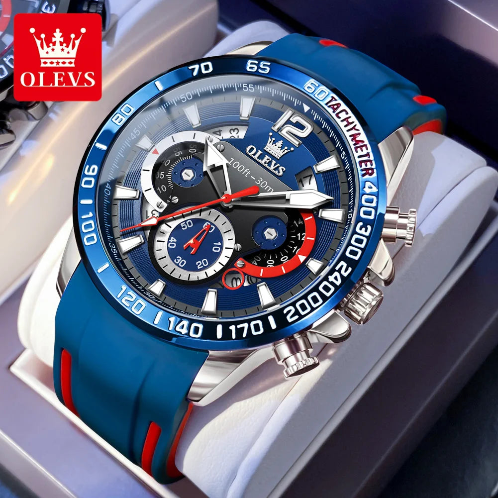 Men’s Luxury Quartz Chronograph Watch – Silicone Strap Sports Design