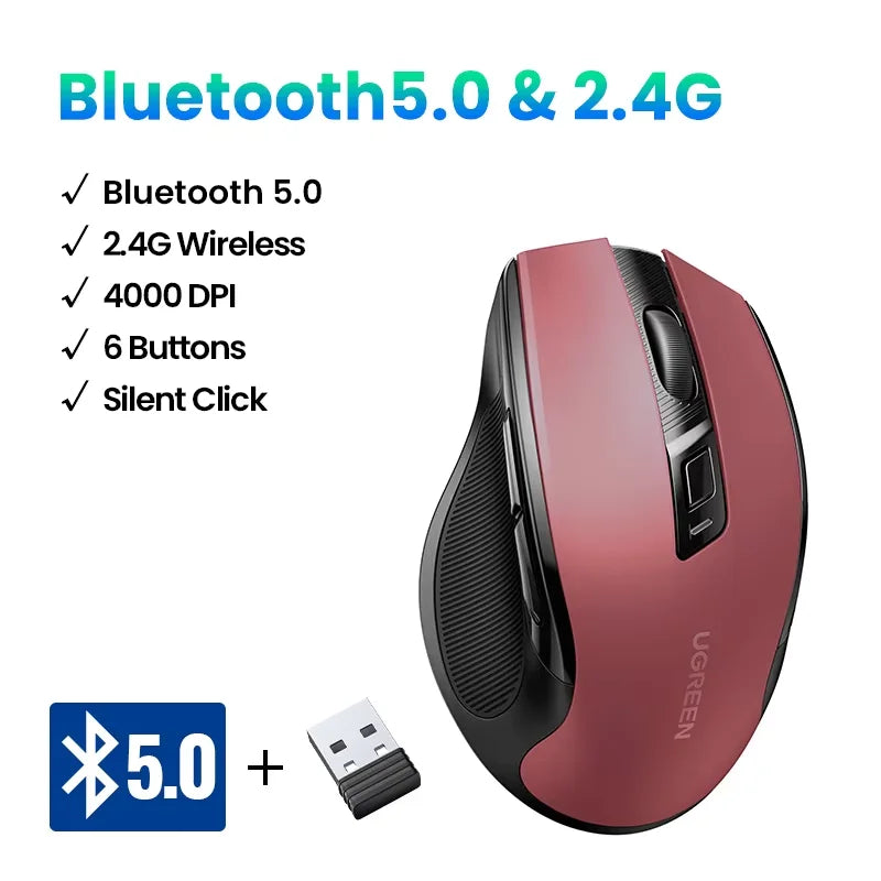 UGREEN Bluetooth Wireless Mouse – Ergonomic Silent Rechargeable Mouse for Laptop & PC