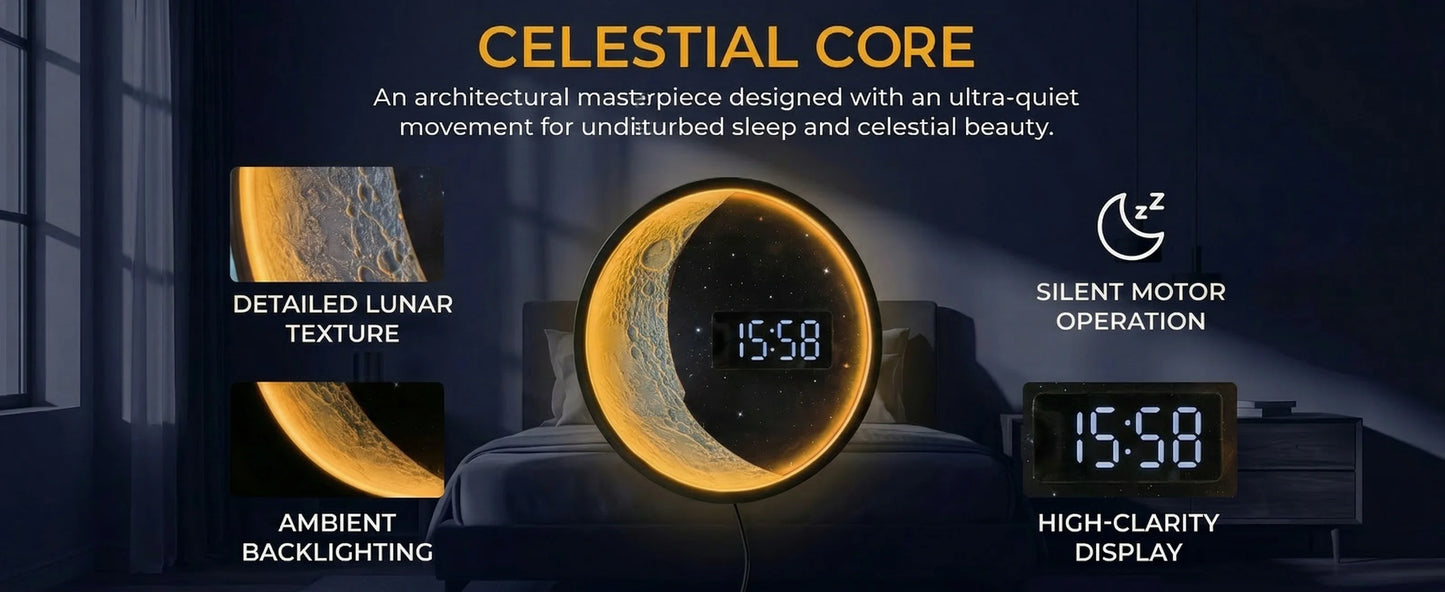 Luna Glow Moon Phase LED Digital Wall Clock