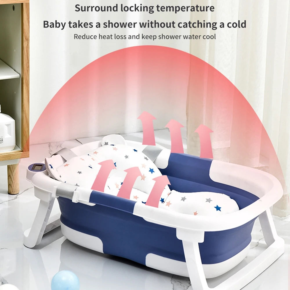 Portable Collapsible Baby Bathtub for Newborn to Toddler Durable Essential Infant Bath Tub with Soft Cushion