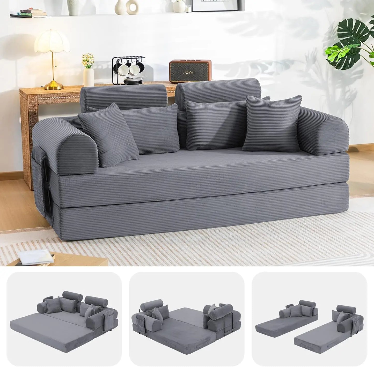 78.8-Inch Convertible Futon Sofa Bed with High Back