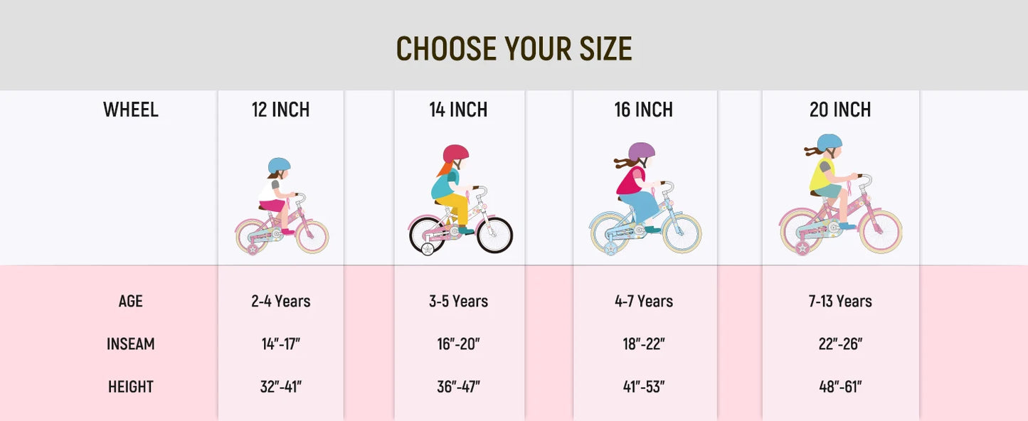 Girls Daisy Kids Bike with Training Wheels . Adjustable Bicycle for Ages 2–7