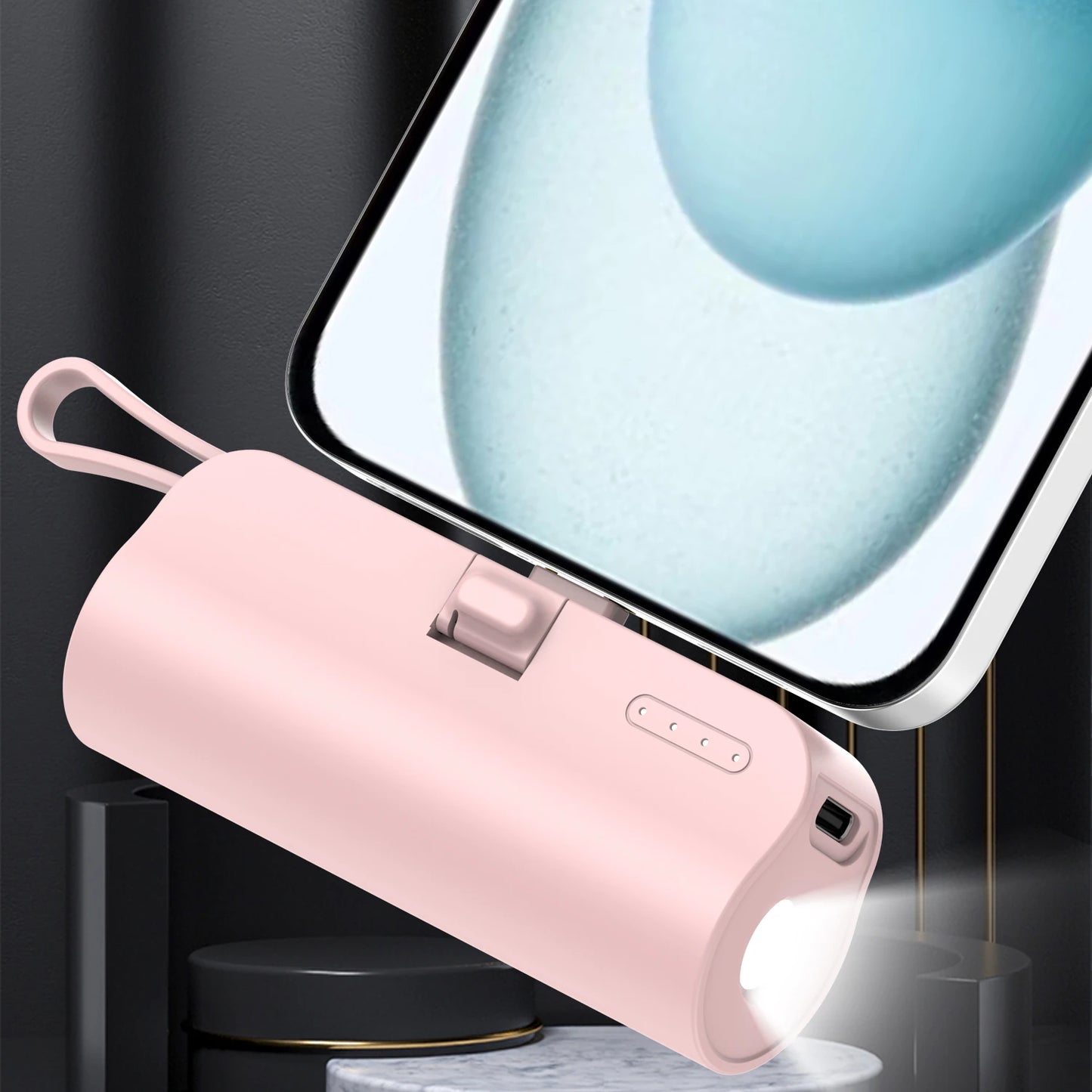 Mini 5000mAh Portable Power Bank with Built-In Charging Cable, LED Display & Dual Output Fast Charger