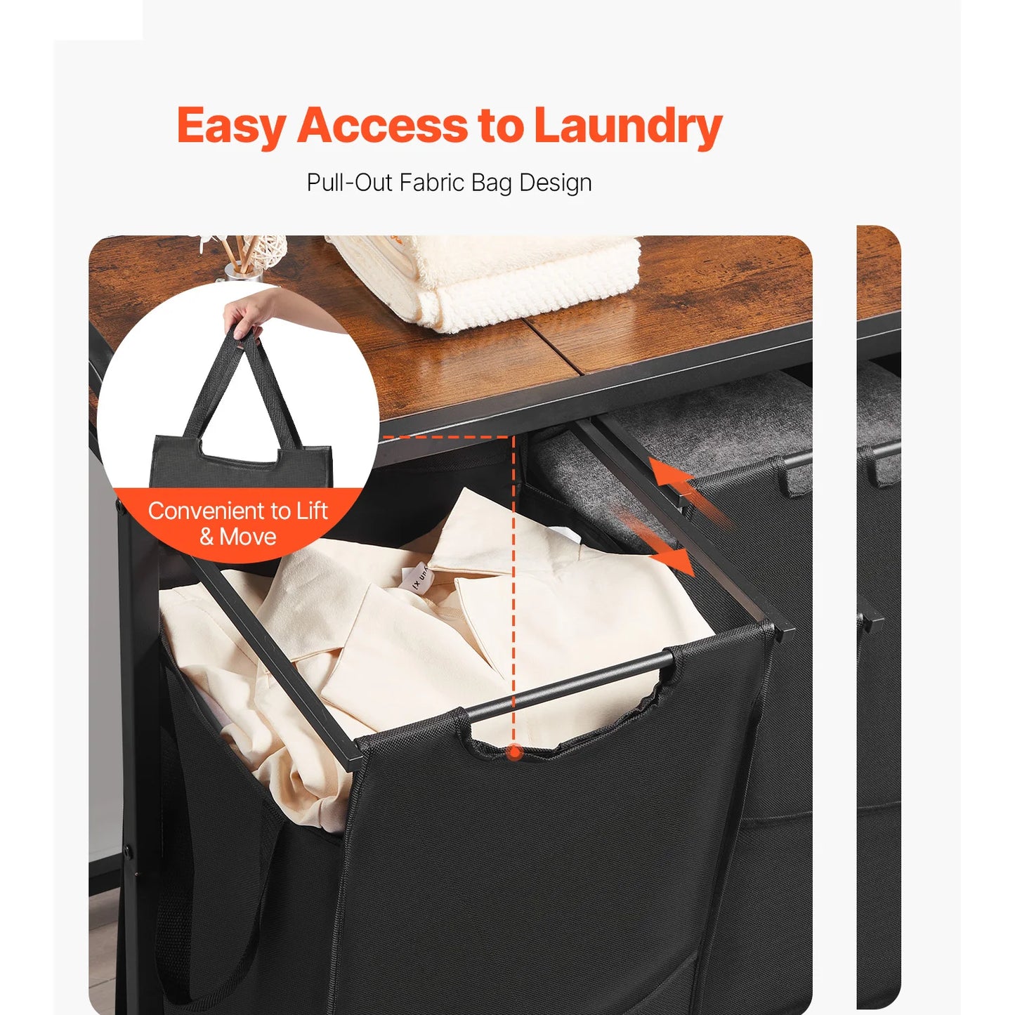 3-Section Laundry Sorter with Storage Shelf. Rolling Laundry Organizer
