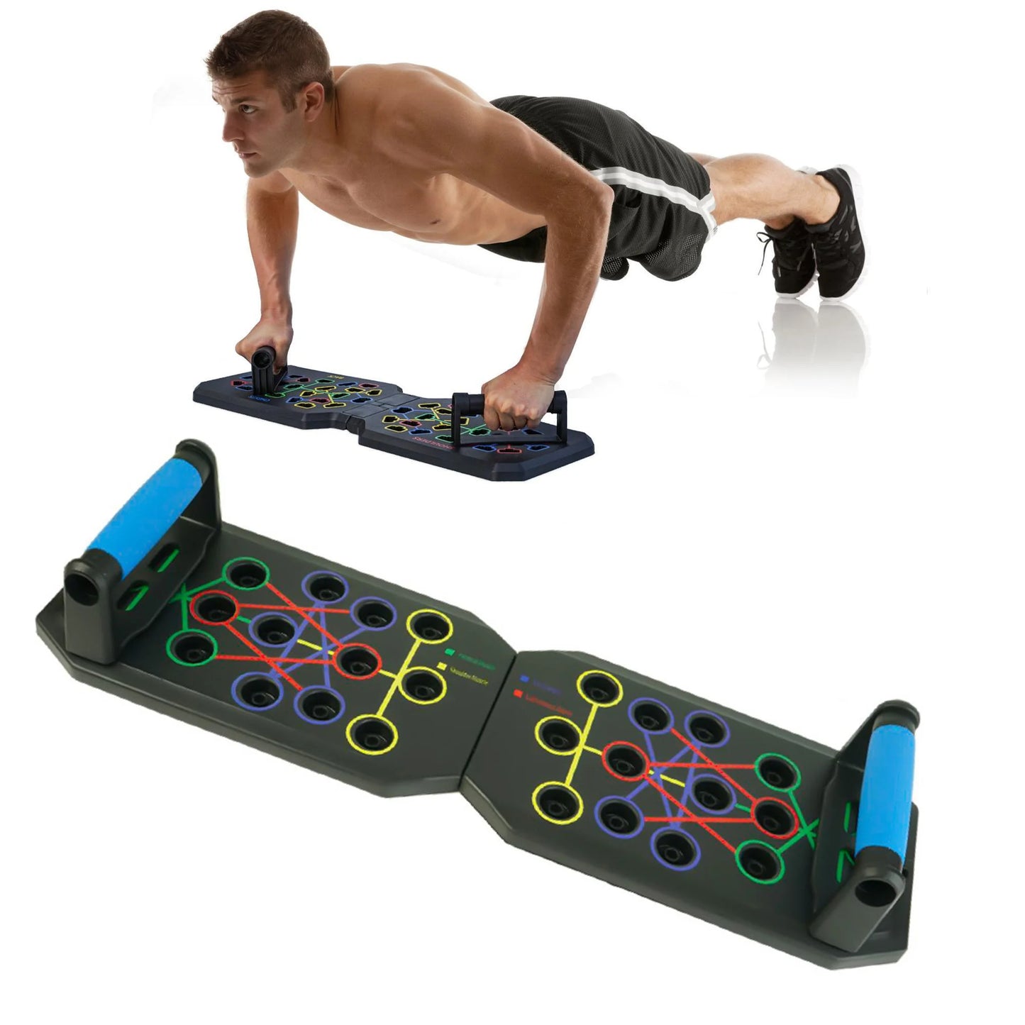 Portable Push-Up Board Set with Handles . Foldable Full Body Strength Training System