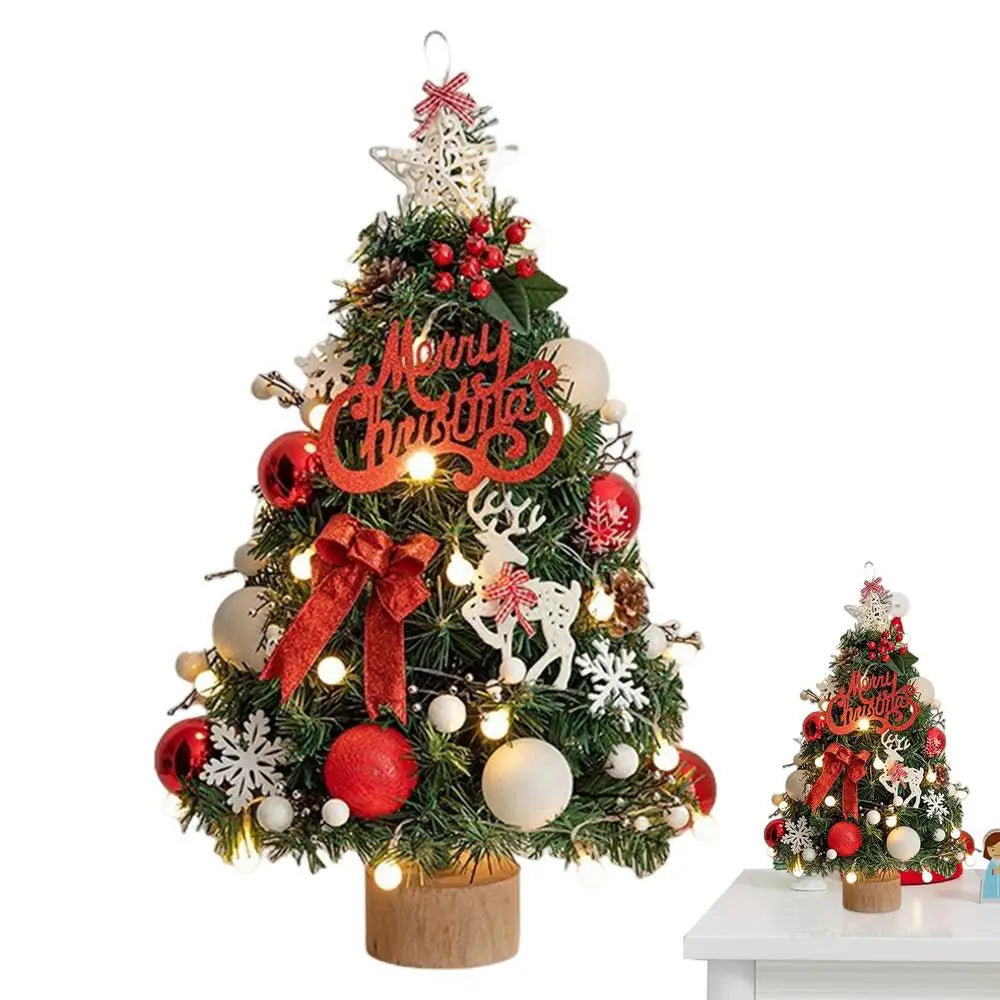 Decorated Tabletop Artificial Christmas Tree. Mini Pre-Decorated Holiday Tree with LED Lights, Ornaments & Star Topper