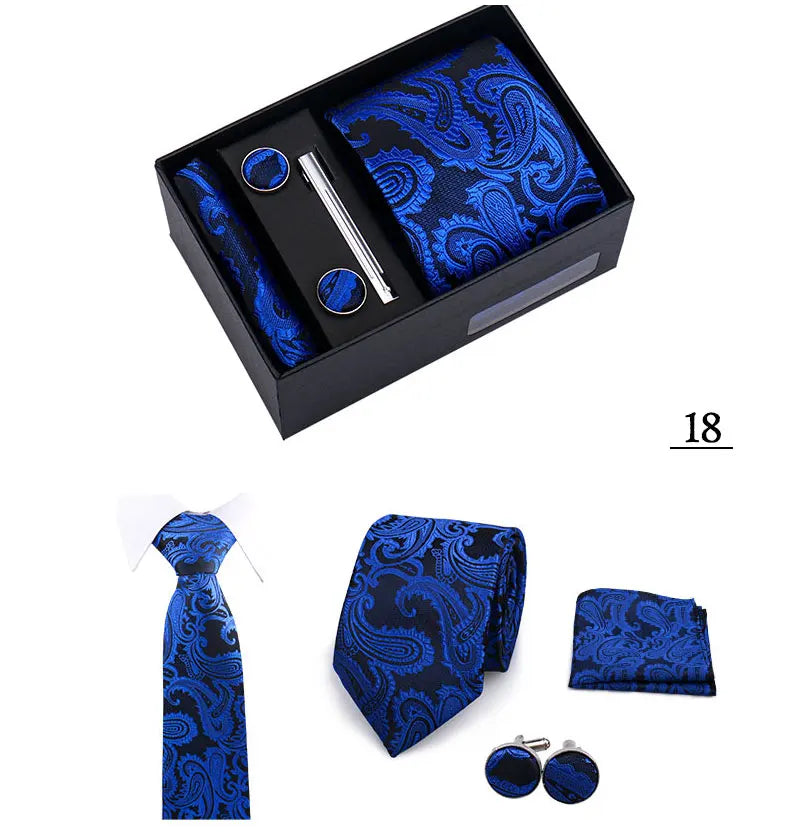 Tie Men With Box Top Quality Business Ties Hanky Cufflink Set Clips Green Necktie Corbatas For Men Wedding In Gift Box Gravatas