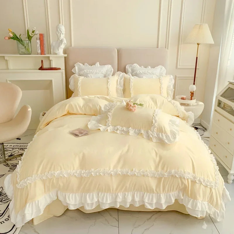 Elegant Ruffled Lace Bedding Set. Luxury Princess Style
