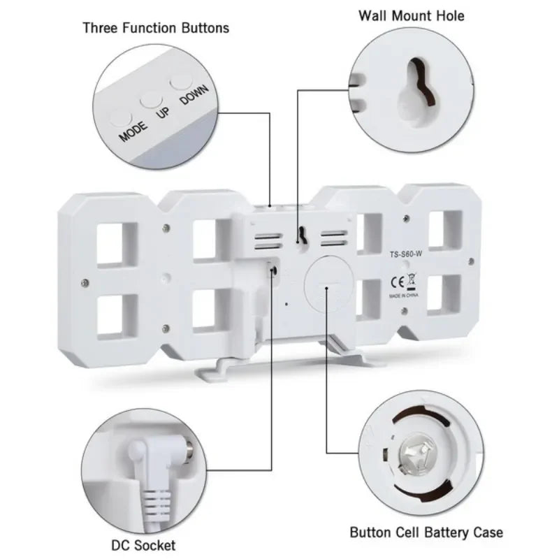 Modern 3D LED Digital Wall Clock . Large Display Smart Home Desk & Wall Clock