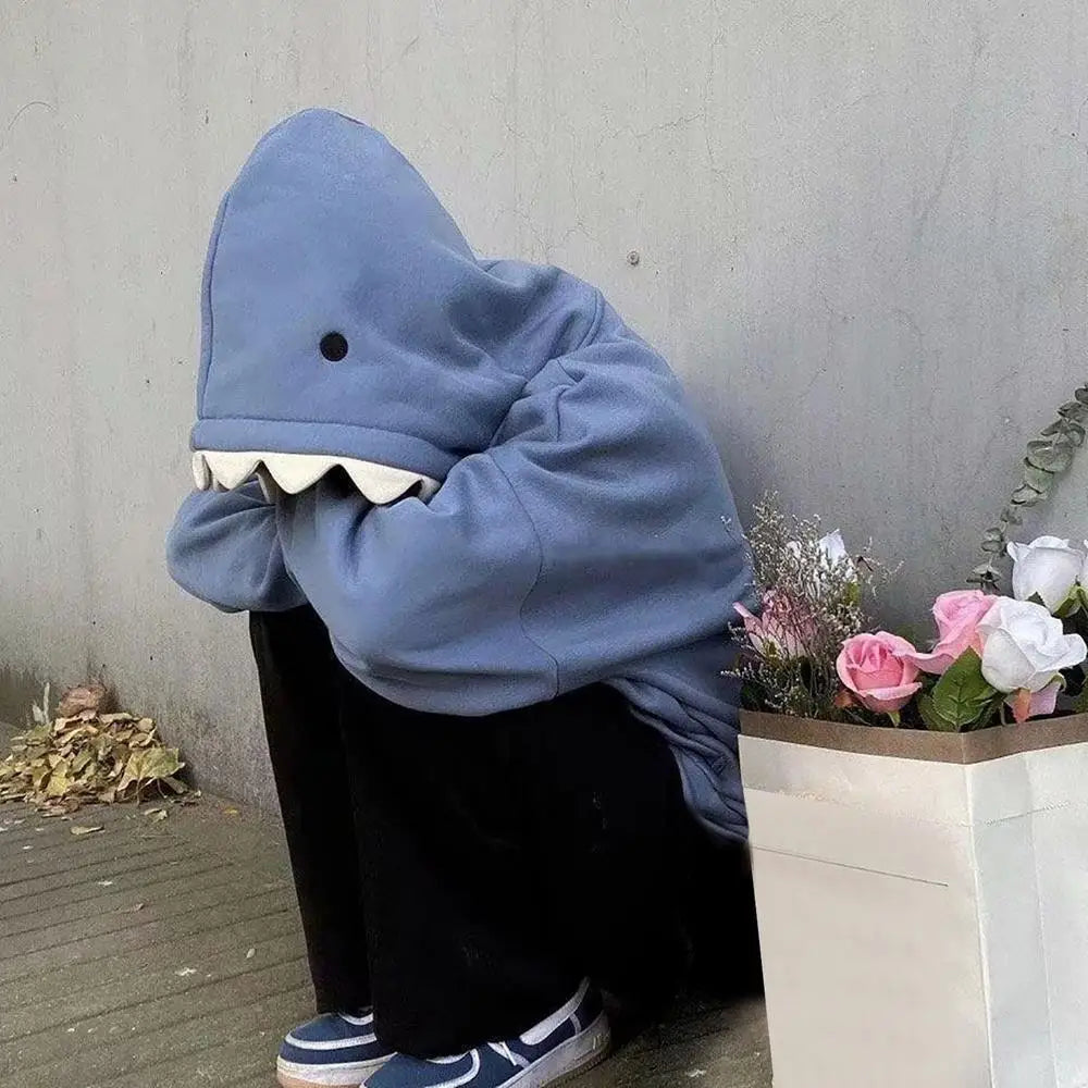 Shark Hooded Sweatshirt Women Men Blue Long Sleeve Pullover