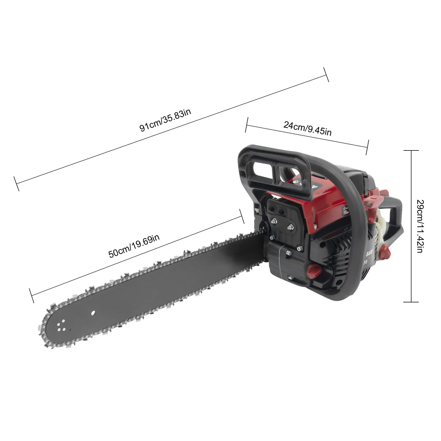 58CC 20 Inch Gasoline Chainsaw Single Cylinder Air-cooled 2-Stroke Low Noise Gas Chainsaw for Wood Cutting Garden