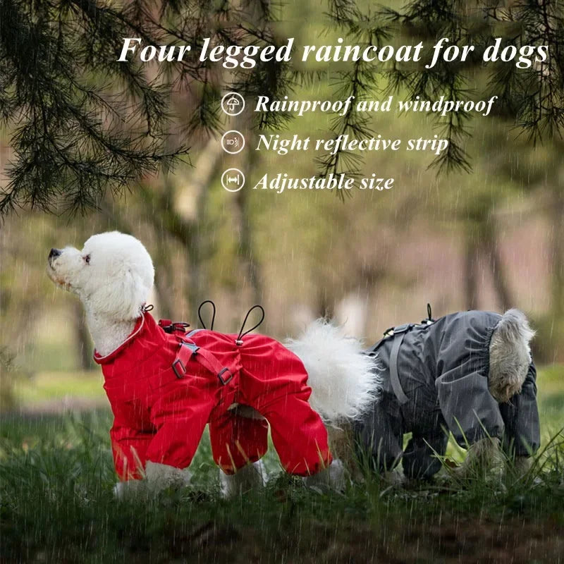 Waterproof Dog Raincoat with Harness . Reflective All-Weather Pet Jumpsuit