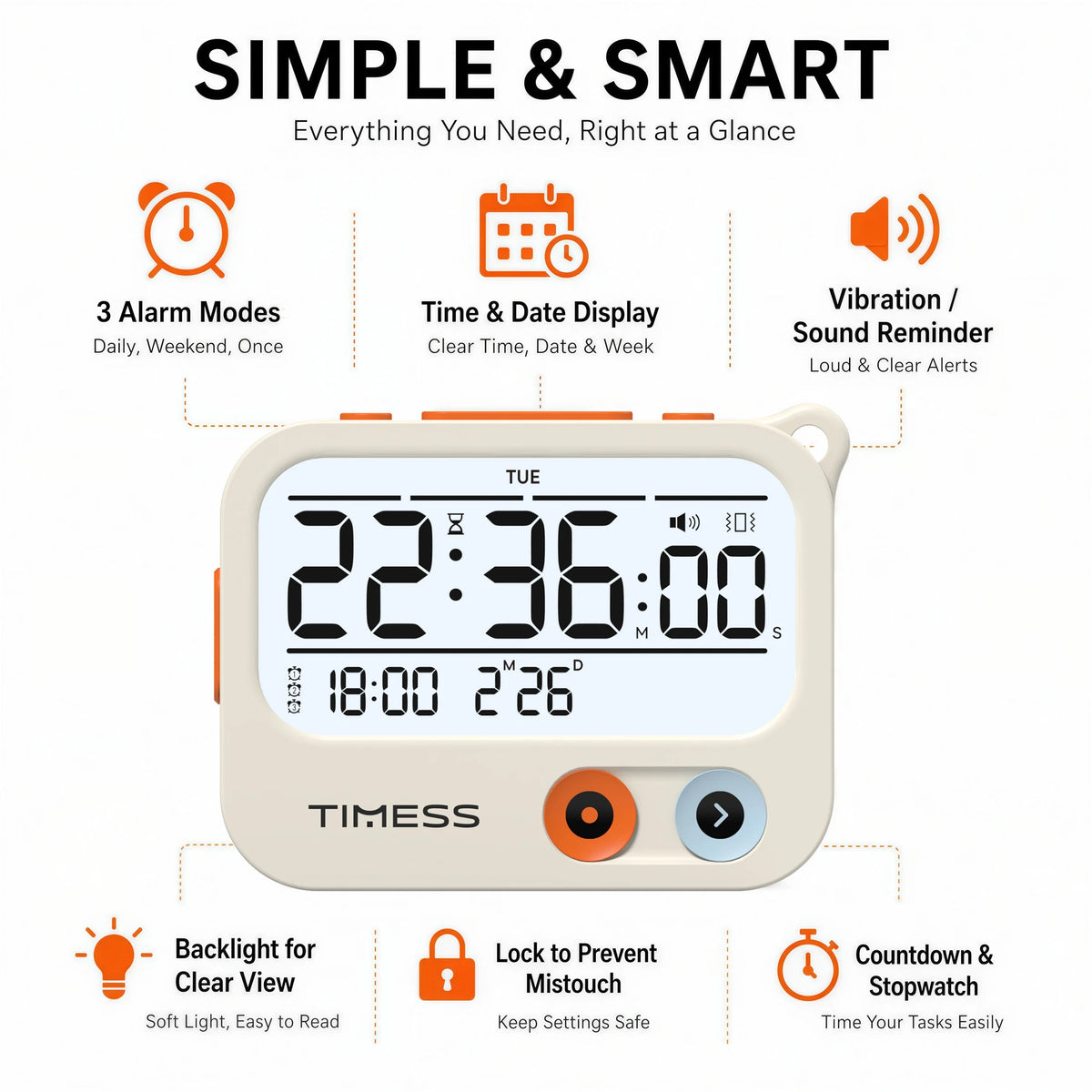 Portable Digital Vibrating Alarm Clock – Compact Travel & Bedside Timer