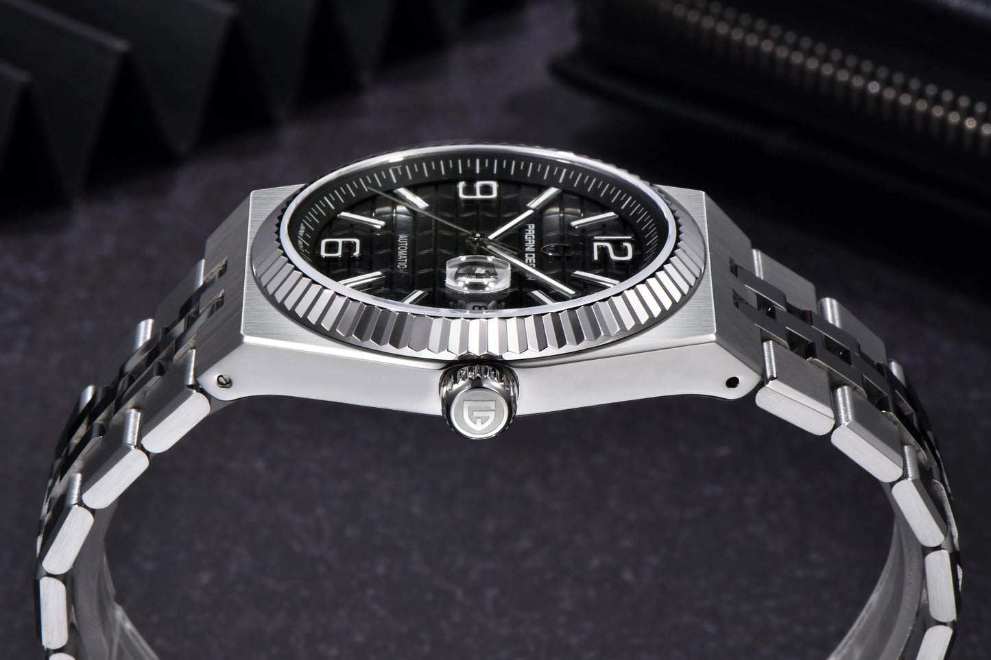 PAGANI DESIGN Men’s Automatic Luxury Watch,  Sapphire Crystal Stainless Steel Waterproof Mechanical Wristwatch with 3D Rhombus Dial