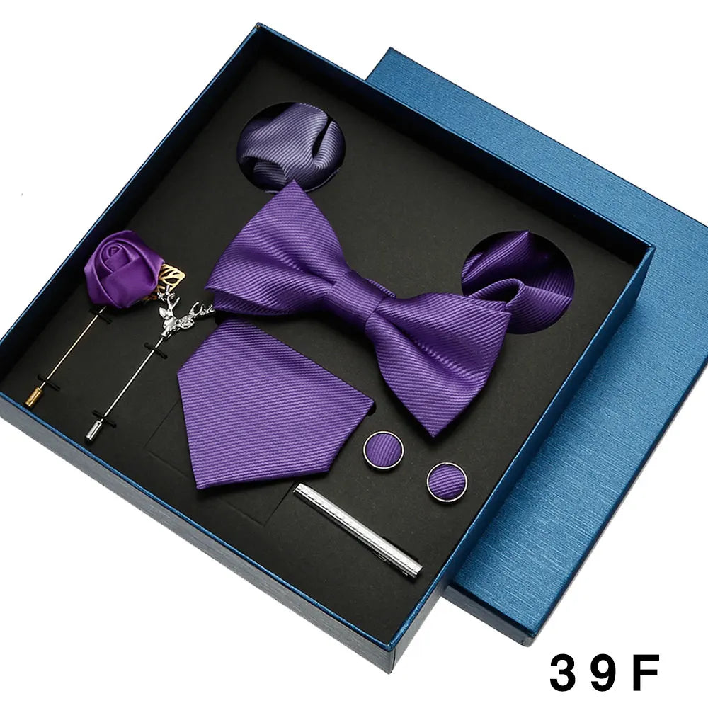 Luxury Men’s Bow Tie Gift Set with Pocket Square, Cufflinks & Lapel Pin