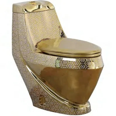 Luxury Gold Electroplated One-Piece Ceramic Toilet . Modern Designer Bathroom Fixture
