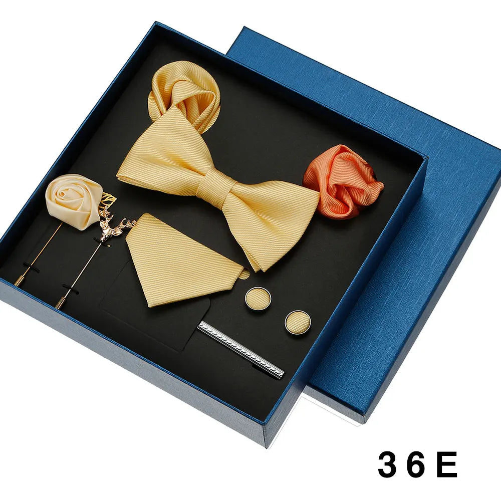 Luxury Men’s Bow Tie Gift Set with Pocket Square, Cufflinks & Lapel Pin