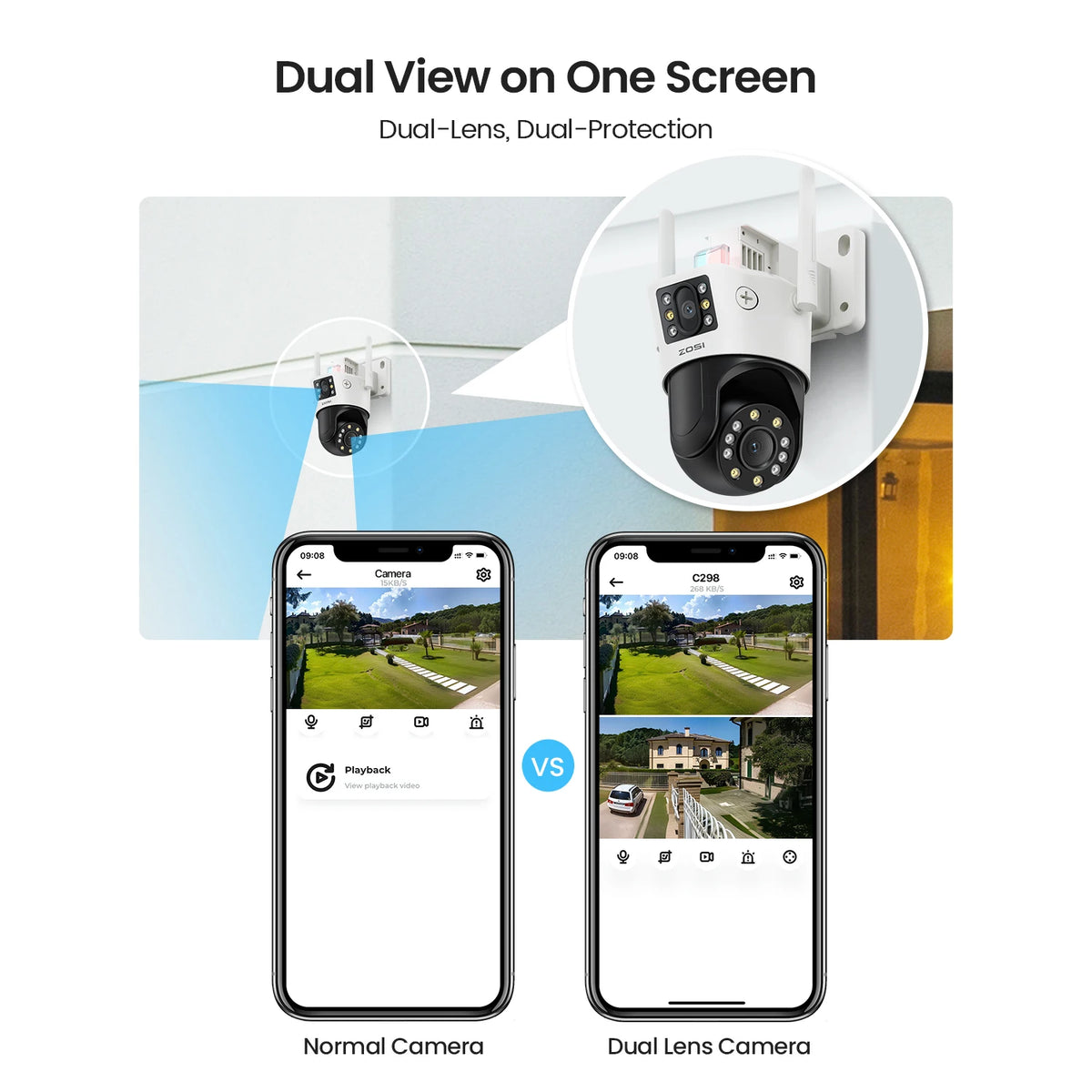 Dual-Lens Wi-Fi PTZ Security Camera | 8MP/4MP Outdoor Surveillance Camera