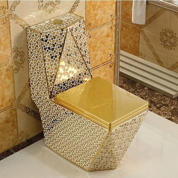Luxury Gold Electroplated One-Piece Ceramic Toilet . Modern Designer Bathroom Fixture