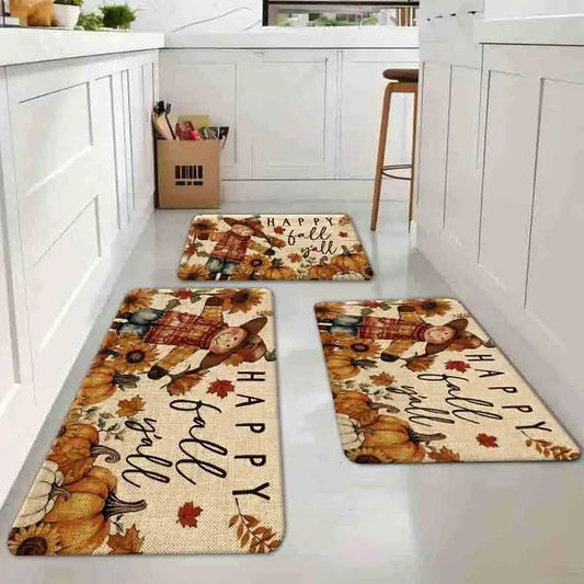 Fall Sunflower Scarecrow Kitchen Rug . Non-Slip Flannel Floor Mat for Autumn, Harvest & Thanksgiving Home Décor