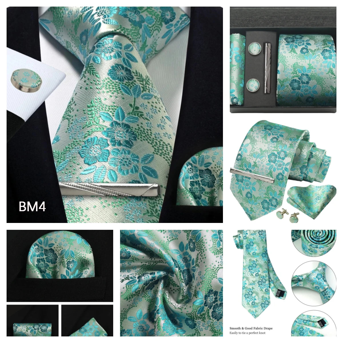 Luxury 100% Silk Paisley Floral Men’s Necktie Set | Business Tie with Matching Pocket Square & Formal Accessories