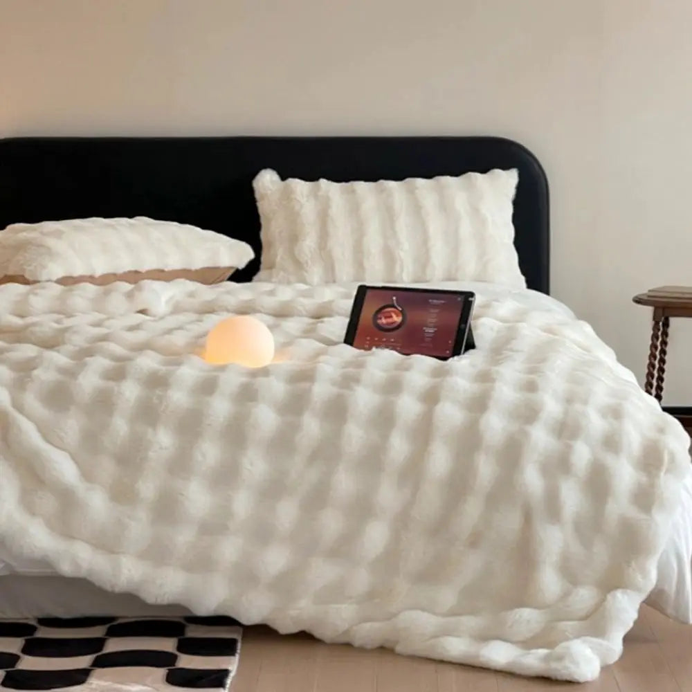 Luxury Faux Rabbit Fleece Weighted Throw Blanket