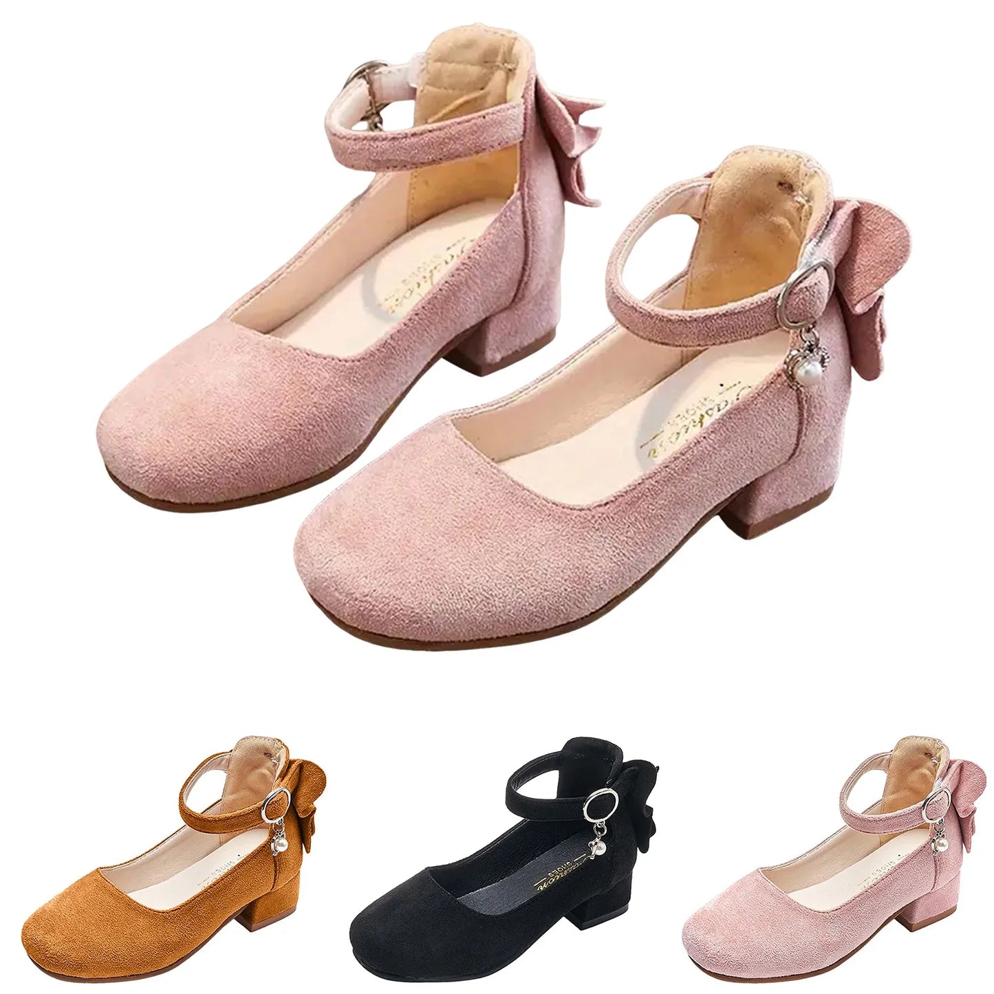 Kids High Heeled Shoes Girls Princess Sandals For Party Wedding Dance Childrens Fashion Velvet Solid Leather Shoes 2025 Spring