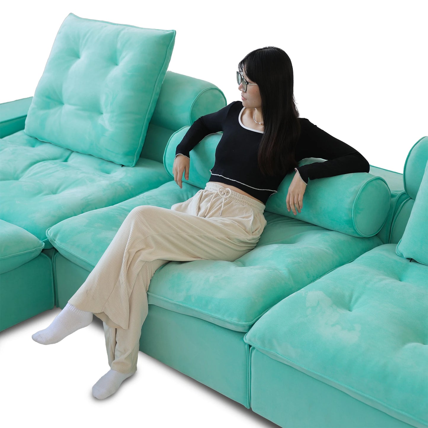 Modular Cloud Sectional Couch Oversized Down Filled Sofa Couches with Chaise Ottoman Adjustable Backrest Couch For Living Room