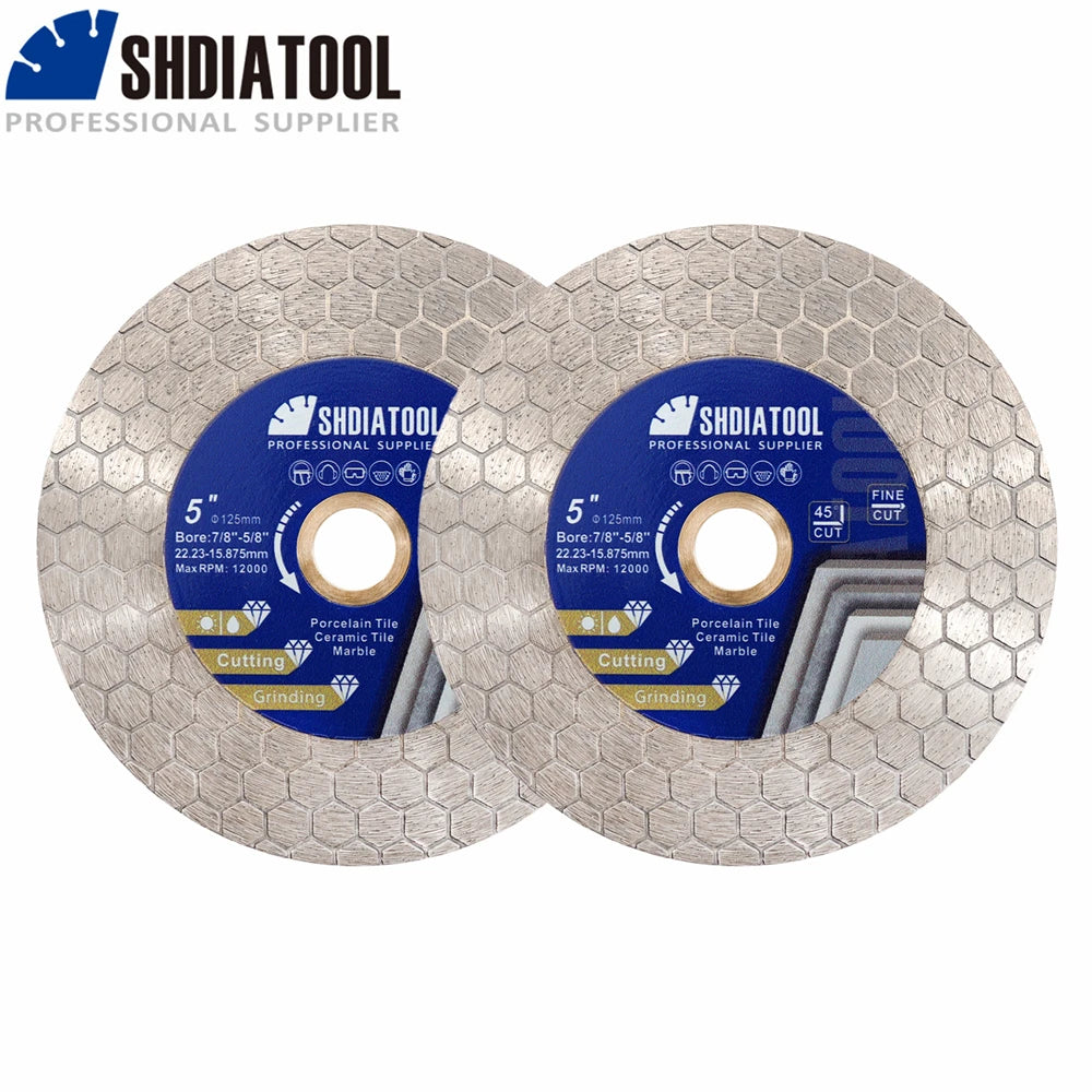 SHDIATOOL 2Pcs Dia125mm Double-sided Cutting Disc Diamond Saw Blade Grinding Wheel For Ceramic Tile Marble 5inches Cutter Plate