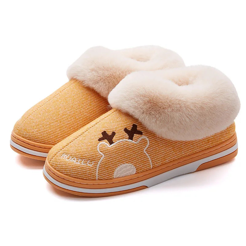 Gacimy Warm Cotton Slippers For Women Winter Indoor Soft Flats Shoes Couple Casual Anti-Slip Home Slides Fashion Furry Slippers