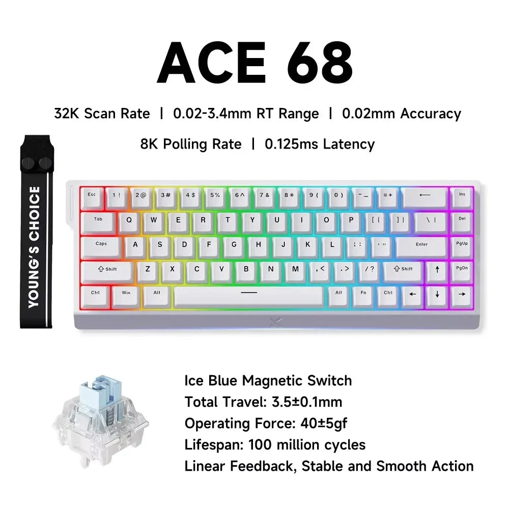 MCHOSE ACE 68 Magnetic Switch Gaming Keyboard . Hall Effect Rapid Trigger Mechanical Keyboard