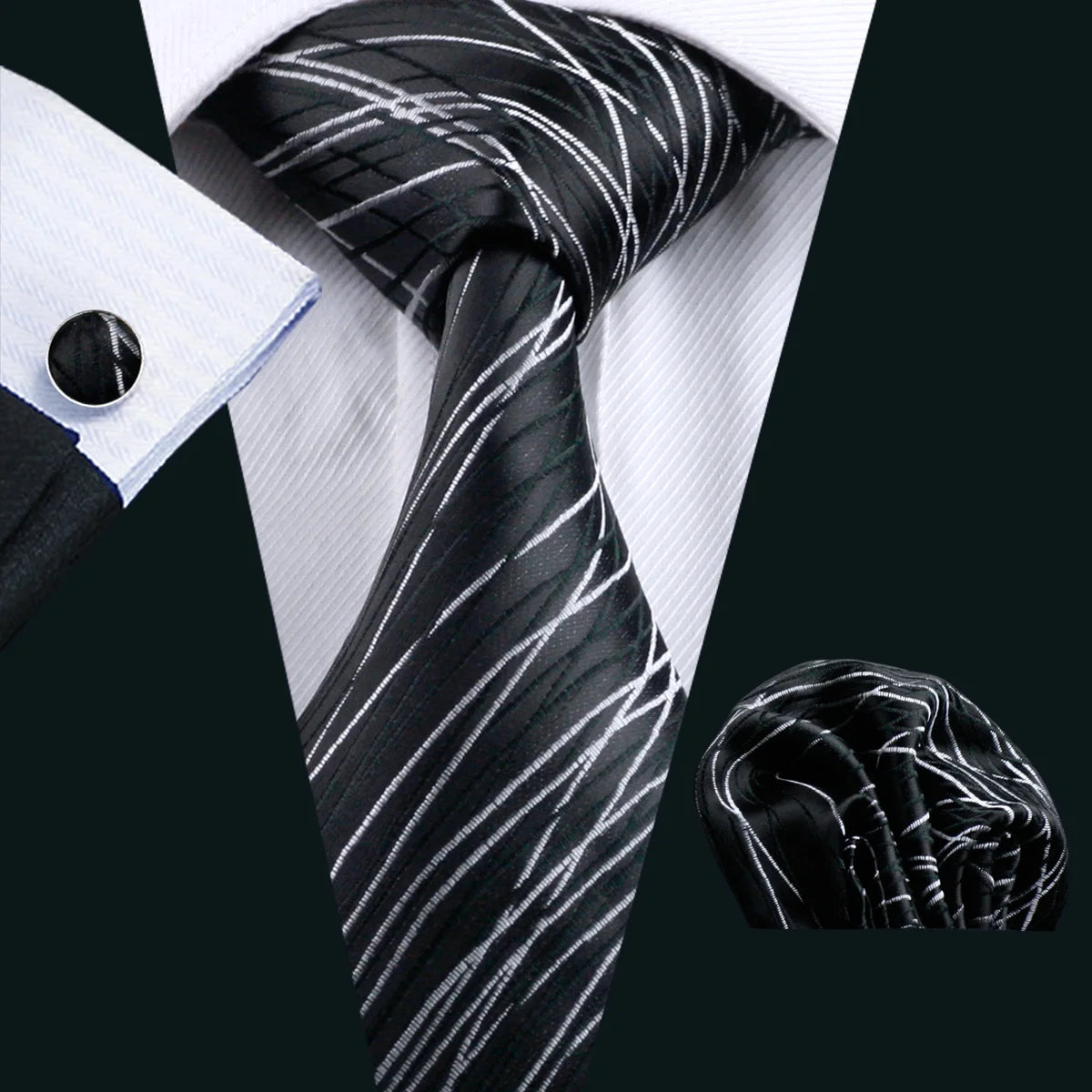 Luxury Men’s Silk Necktie Gift Set with Pocket Square, Cufflinks & Tie Clip