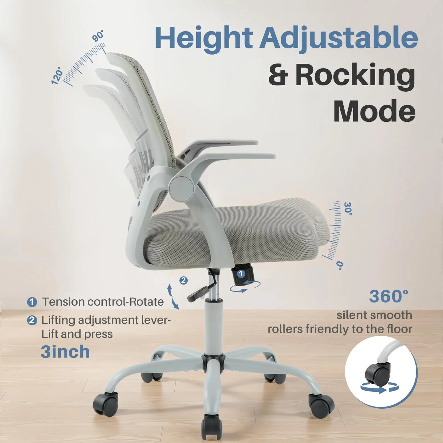 JHK Ergonomic Mid Back Mesh Office Chair with Lumbar Support, Adjustable Height & Rolling Computer Desk Chair